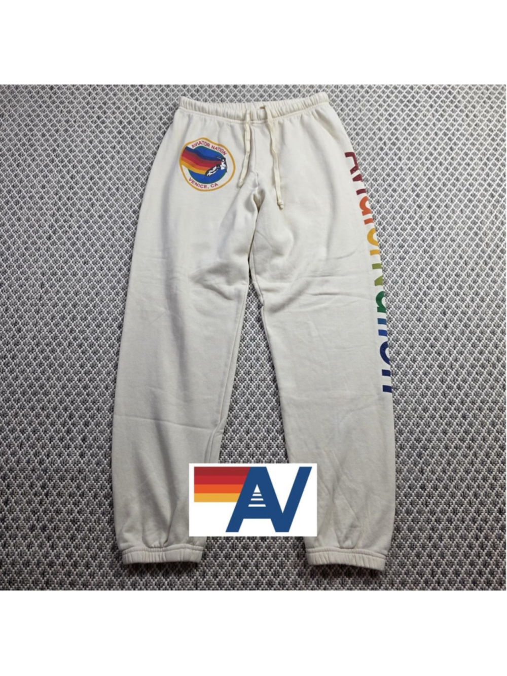 Aviator Nation Women’s M Rainbow Logo Sweatpants Cream Venice CA Made in USA